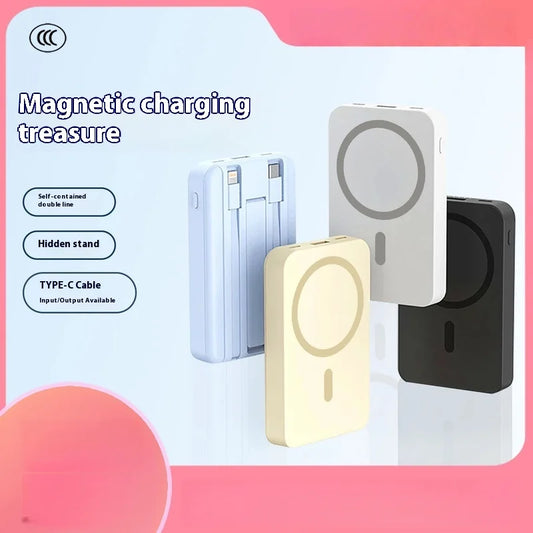 3-in-1 20,000mAh Magnetic Wireless Power Bank with Built-In Cable, USB-C PD 10W Portable Charger