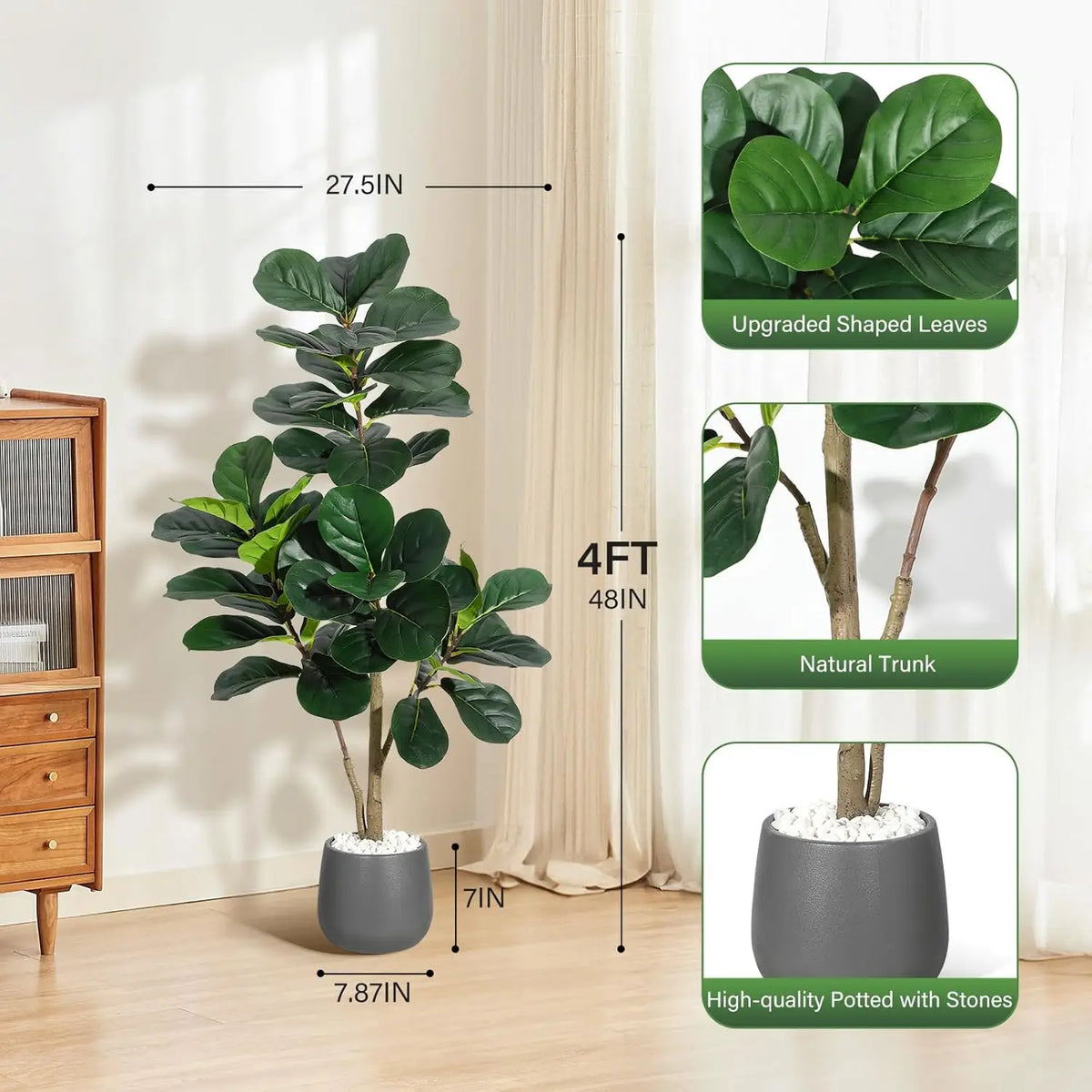 HiMISS Artificial Fiddle Leaf Fig Tree – Realistic Faux Ficus Lyrata in White Planter Pot (4, 5, 6 & 7 Ft)
