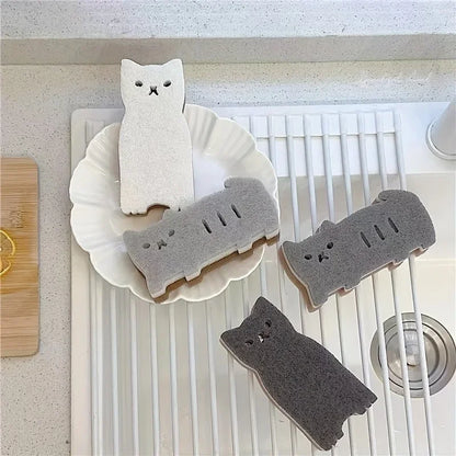 4-Piece Cute Cat Kitchen Sponge Set - Thick Durable Dishwashing and Cleaning Sponges