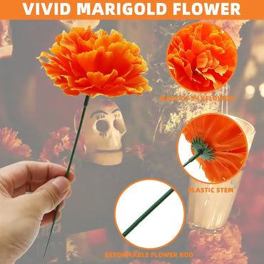 Halloween Decoration Artificial Orange Marigold Flowers Silk Fake Paper Flowers for Day of the Dead Diwali Festival Decor