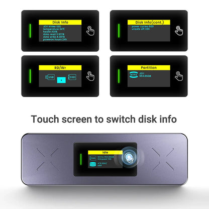 M.2 NVMe & SATA SSD Enclosure with Display — USB 3.2 Gen 2 10Gbps, Hot-Swap