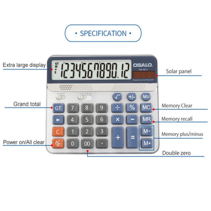 Solar Dual-Power 12-Digit ABS Calculator for Office, Finance & Students