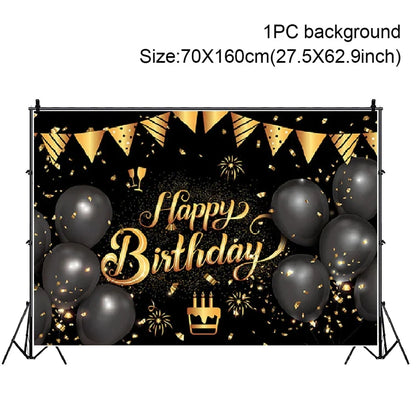 Gold Glitter Happy Birthday Party Backdrop For Photo Black  Happy Birthday Adult Theme Party Decoration Supplies DIY Backdrops