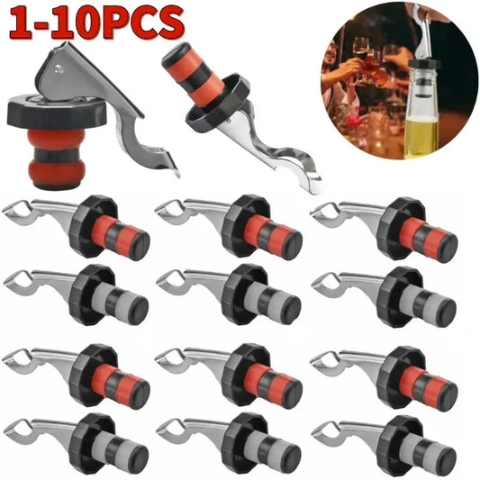 Press Vacuum Wine Bottle Stopper - Stainless Steel & Silicone Wine & Champagne Seal (1–10 Pack)