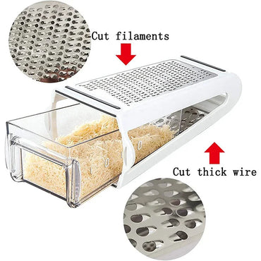 Stainless Steel Double-Sided Vegetable & Cheese Grater with Catch Container