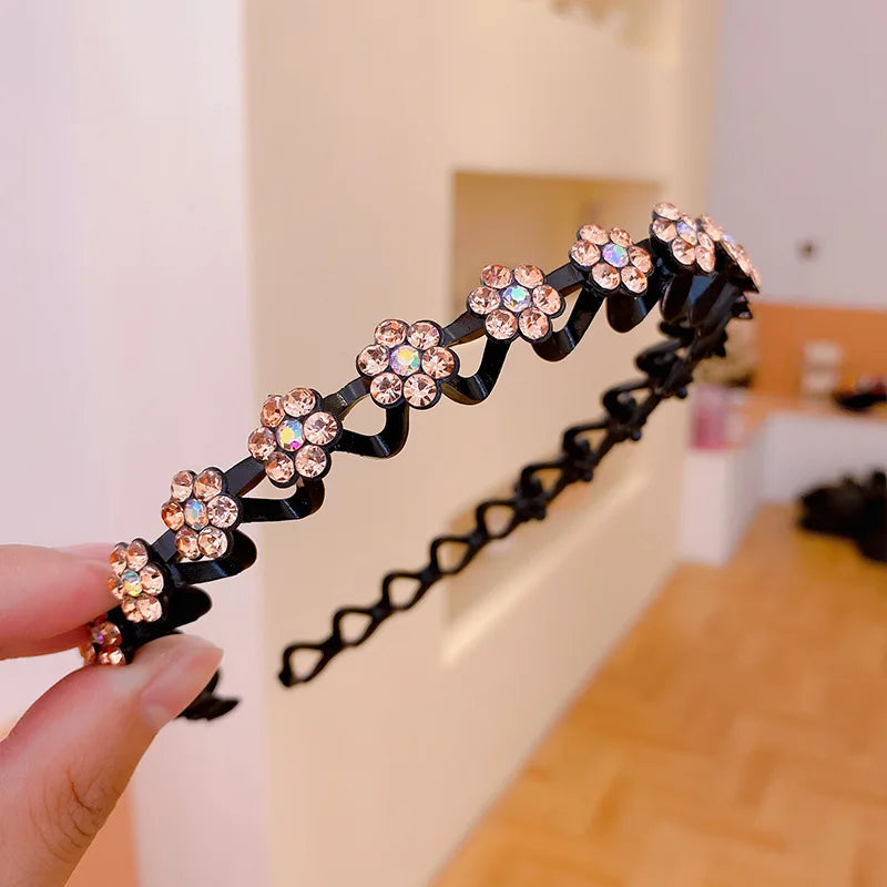 Pearl Rhinestone Non-Slip Elastic Flower Headband for Girls & Women
