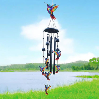 Hummingbird & Cardinal Metal Wind Chimes – Colorful Outdoor Garden Decor, ~37" with Aluminum Tubes & Bells