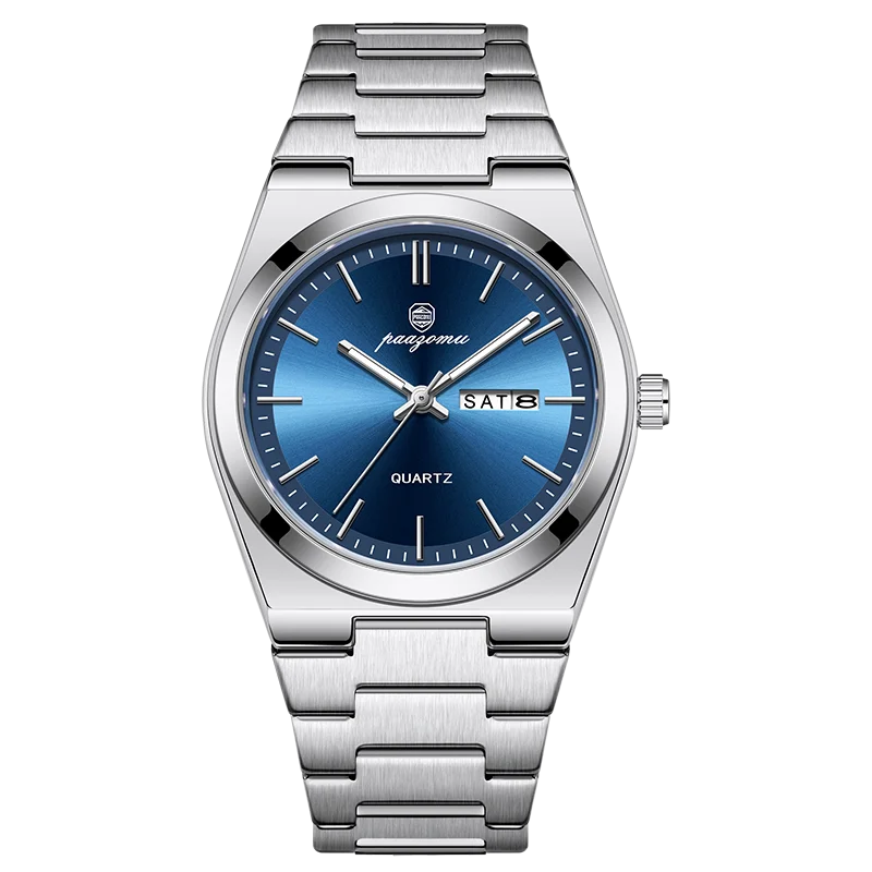 Men's Quartz Stainless Steel Watch 40-44mm Dial, 3ATM Water-Resistant Luminous Chronograph with Date