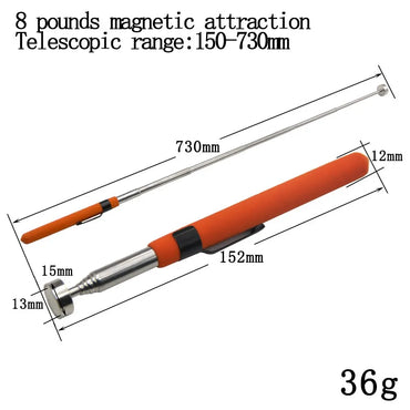 8 lb Magnetic Telescopic Pickup Tool – 150–730mm (5.9–28.7 in) Retractable Pen Clip with Suction Tip for Automotive & Home Repair