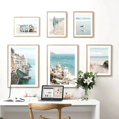 Surfboard Seagull Beach Umbrella Blue Sea Wall Art Canvas Painting Nordic Posters And Prints Wall Pictures For Living Room Decor