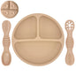 Silicone Baby Sucker Plate & Rice Spoon Set Cute Cartoon Tableware
