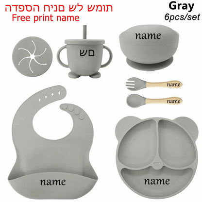Baby Feeding Plate Set Suction Bowl Silicone Tableware 6PCS