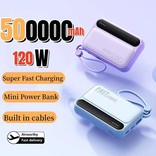 120W Portable Power Bank — 4-in-1 Built-In Cables & LED Digital Display, 10,000/30,000/50,000 mAh, PD 20W
