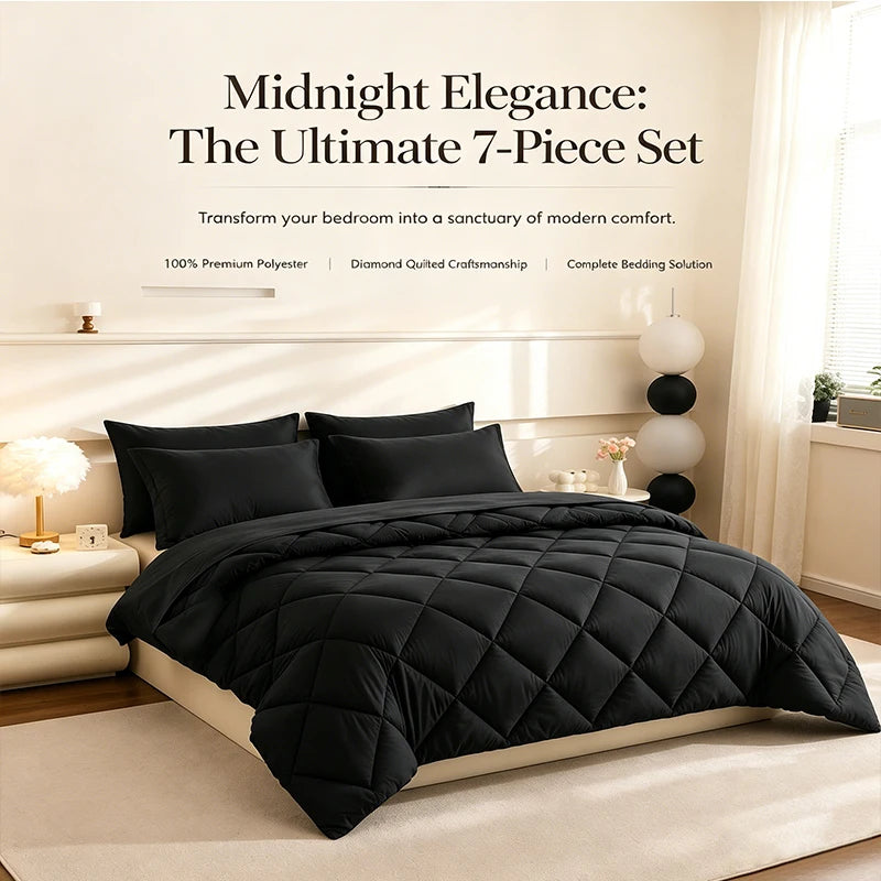 easYum Brushed Polyester Bedding Set - 7-Piece Quilted Comforter Set with Duvet Covers, Bed Sheet & Pillowcases, Twin/Full/Queen/King