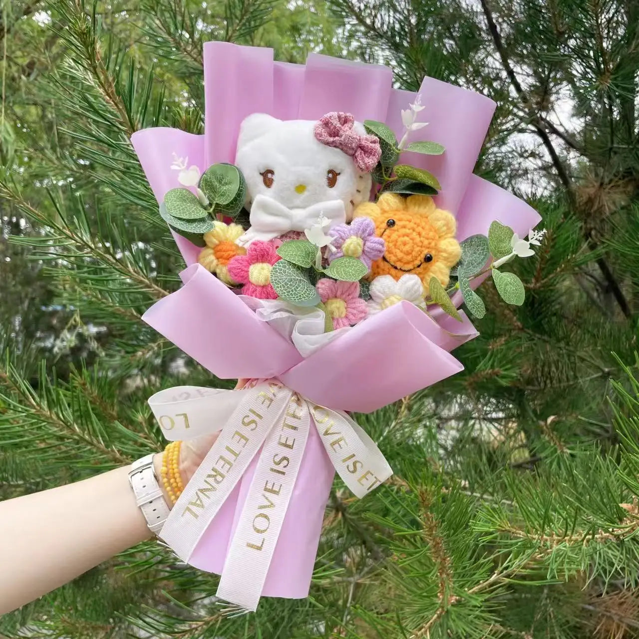 Cartoon My Melody Kuromi Cinnamoroll Kt Cat Plush Doll Creative Flower Bouquet Valentine Christmas Graduation Birthday Gift