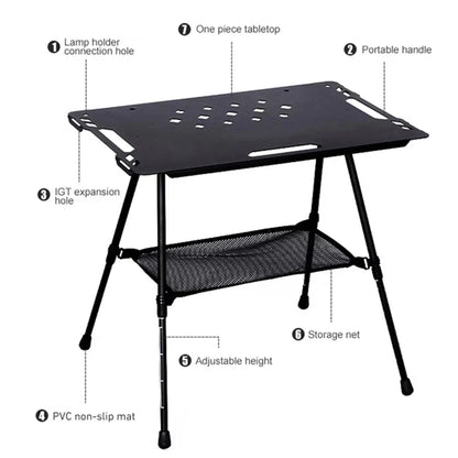 Folding IGT Tactical Camping Table - Adjustable Aluminum Portable Picnic Table