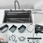 304 Stainless Steel Undermount Kitchen Sink Single Bowl 75 x 45 cm (29.5 x 17.7 in) Brushed Finish with Waterfall Faucet, Digital Display and Soap Dispenser