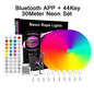 24V RGB LED Neon Strip Light – 5m/16.4ft, 10m/32.8ft, 15m/49.2ft, 20m/65.6ft, 30m/98.4ft | Bluetooth App & 24/44-Key Remote, Music Sync, 60 LED/m, IP67 Waterproof