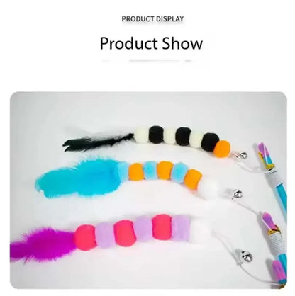 Interactive Cat Teaser Wand with Bell and Feather Toy for Kittens and Cats