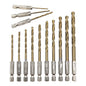 13-Piece Titanium-Plated Hexagonal Shank Twist Drill Bit Set 1.5–6.5 mm (0.06–0.26 in) for Electric Drill, Driver & Air Screwdriver