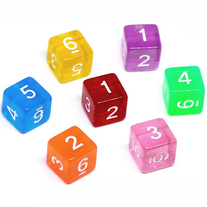 7 PCS/Lot Square Corner Dice Colorful Transparent Acrylic 6 Sided Dice  Club/Party/Family Games