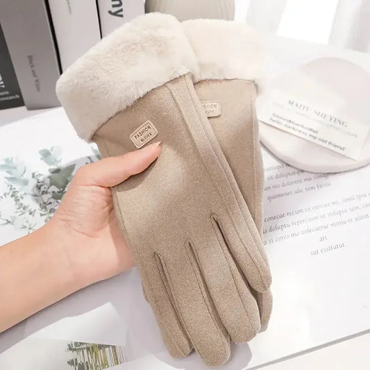 Women's Winter Plush Suede Touchscreen Gloves - Warm Driving & Cycling Mittens