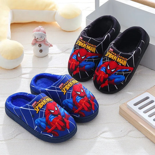 Kids Superhero Cartoon Cotton Slippers — Plush-Lined Indoor Winter Anti-Slip Slippers for Boys & Girls (15–21.5 cm / 5.9–8.5 in)
