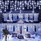 Solar Icicle Curtain Lights — 162/96 LED, 8 Modes, IP65 Waterproof, 9m/6m (29.5ft/19.7ft) Outdoor Christmas Fairy String Lights
