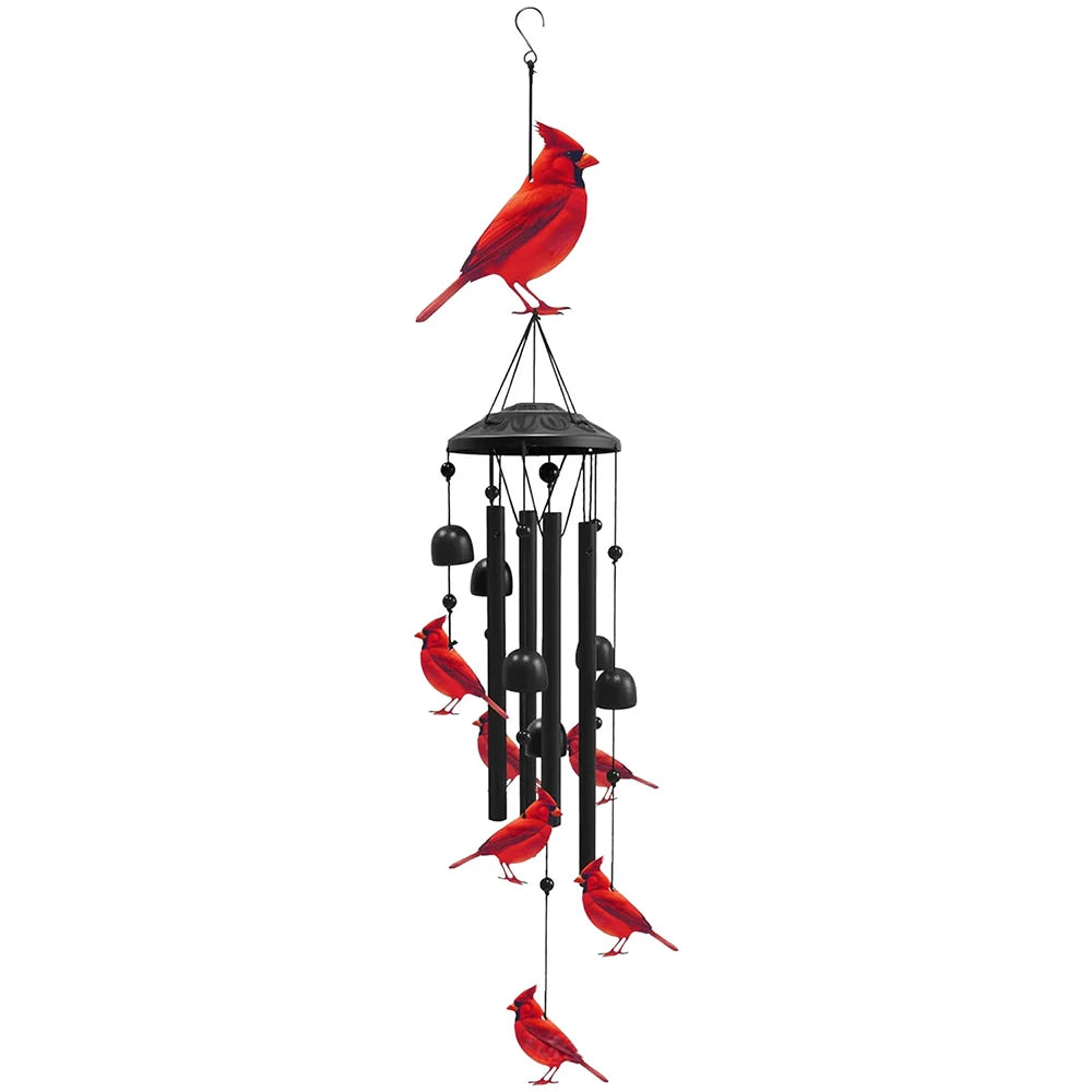Hummingbird & Cardinal Metal Wind Chimes – Colorful Outdoor Garden Decor, ~37" with Aluminum Tubes & Bells