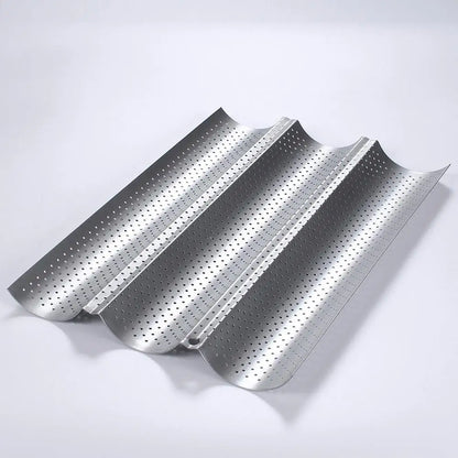 French Bread Baking Pan Nonstick Perforated Carbon Steel Baguette Pan French Bread 3/4 Wave Loaves Loaf Bake Mold Cooking Tray