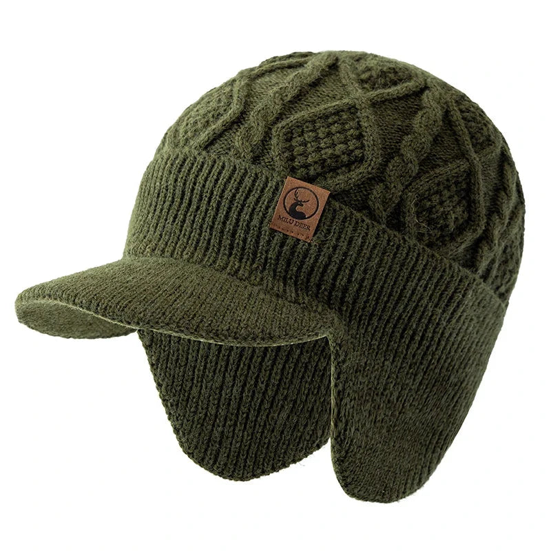 New Unisex Winter Hat Plush Fur Lined Warm Earflap Cap Stylish Soft Beanie Hat  Outdoor Thick Ski Sports Knitted Hat