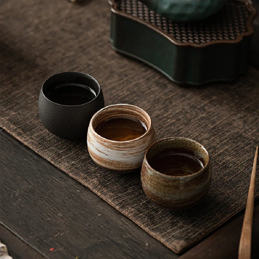 Japanese-Style Handmade Rough Pottery Tea Cup Ceramic Kung Fu Single Cup Antique Style Gift