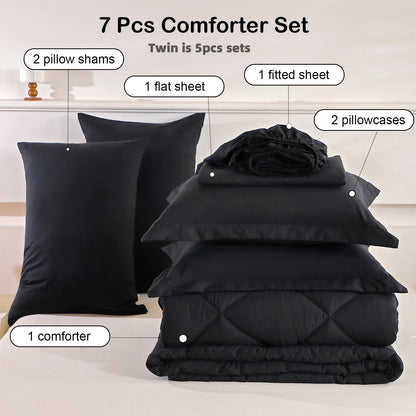easYum Brushed Polyester Bedding Set - 7-Piece Quilted Comforter Set with Duvet Covers, Bed Sheet & Pillowcases, Twin/Full/Queen/King