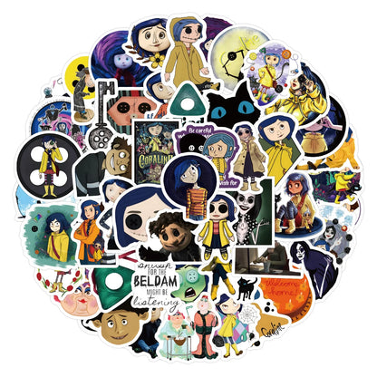 60pcs Horror Movie Coraline & the Secret Door Stickers Phone Scrapbook Suitcase Cartoon Graffiti Decals Sticker For Stationery