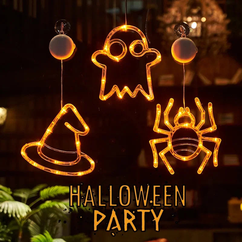 Halloween Window Light with Suction Cup – Battery-Operated Pumpkin & Ghost Hanging Decor for Home, Door & Window Display – 7 Designs