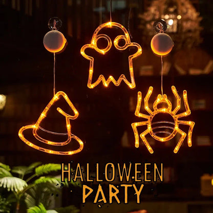 Halloween Window Light with Suction Cup – Battery-Operated Pumpkin & Ghost Hanging Decor for Home, Door & Window Display – 7 Designs