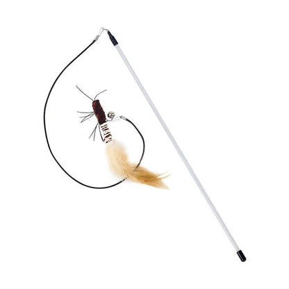 Dragonfly Feather Cat Teaser Toy with Detachable Wand and Bell, Interactive Cat Toy