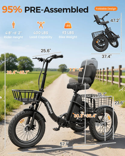 EILLEO SPACEWALK Folding Electric Trike, 48V 15Ah
