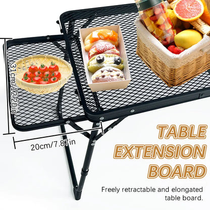 Portable Low Folding Camping Table — Compact Retractable Outdoor Picnic & Barbecue Table, Stainless Steel