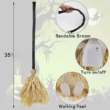 Broom Halloween Decoration Animated Lights Move Up Sound Dancing Witch Interior Decorations