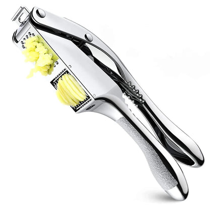 2-in-1 Stainless Steel Garlic Press & Slicer — Handheld Garlic Crusher Mincer Kitchen Tool