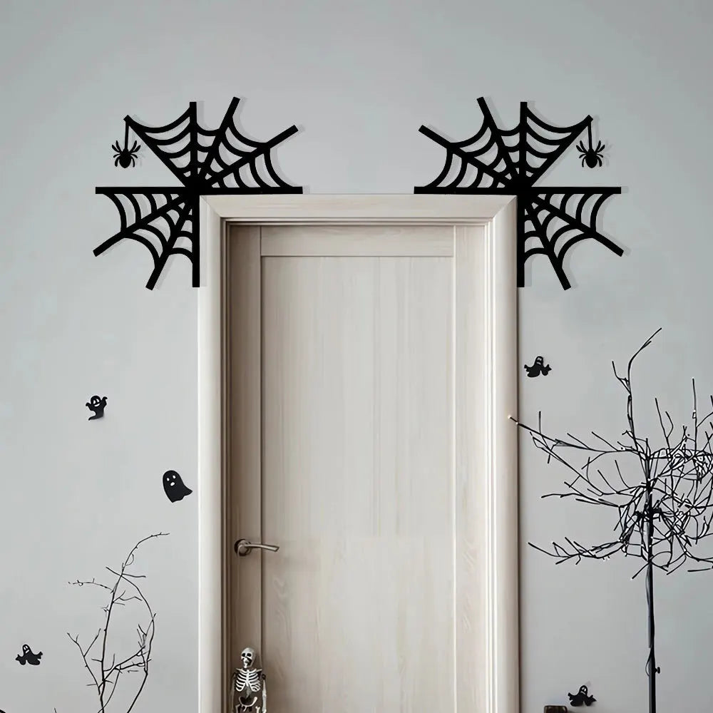 Halloween Door & Window Corner Sticker Decorations – Bats, Pumpkins & Spider Web Non-Woven Frame Decor – 10 Styles