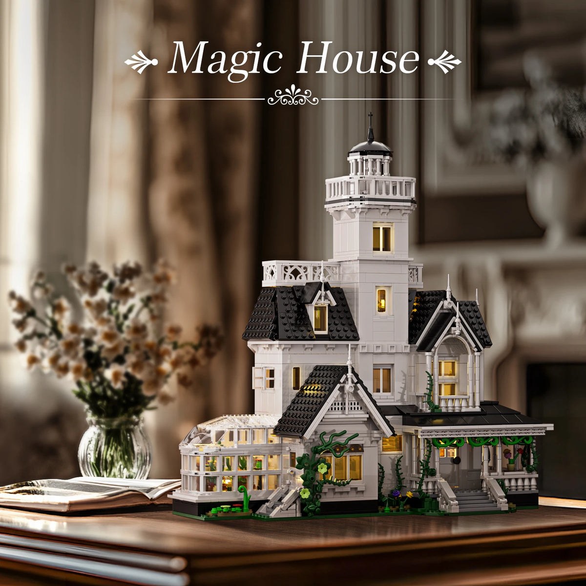 Victorian Magic House Building Set with LED Light – 1,877-Piece Block Model for Adults