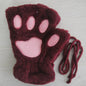 Cute Cat Paw Fingerless Mittens Plush Half-Finger Warm Fluffy Gloves for Women & Unisex