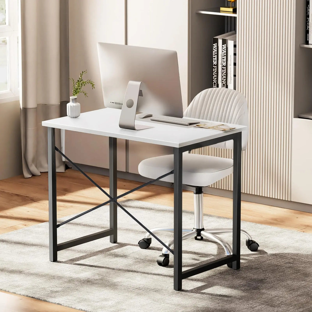JHK Computer Office Desk Writing Study Office Gaming Table Modern Simple Style Compact Metal Frame Wood Tabletop Easy Assembly