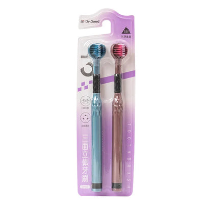 3-Sided Toothbrush for Adults - Soft Bristles, Tongue Cleaner, 2-Pack