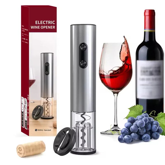 Automatic Electric Wine Bottle Opener 4-in-1 – Battery-Powered Corkscrew with Foil Cutter, Wine Pourer & Vacuum Stopper with Storage Base