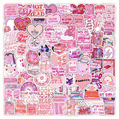 60/120 PCSPink Bookish Graffiti Stickers Pink Reading Decoration Notebook Luggage Stationery Stickers
