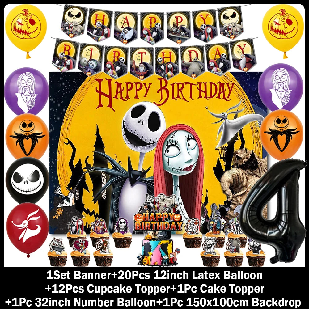 Halloween Birthday Party Decoration Kit with Balloons and Backdrop Options