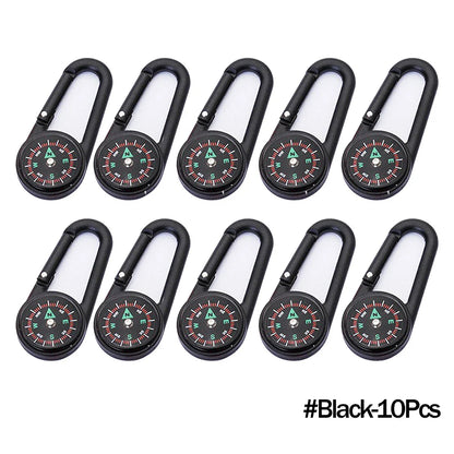 Mini Compass Carabiner Keychain — Camping & Hiking Backpack Buckle Survival Tool